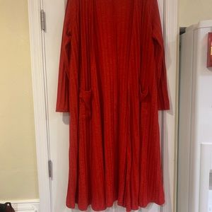 Lularoe red long red sweater open. With pockets